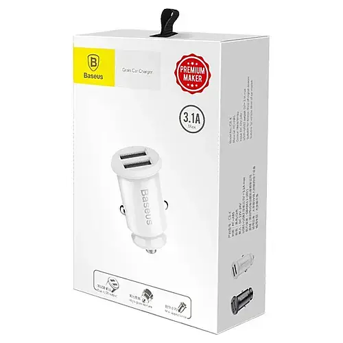 Автомобільний зарядний пристрій Baseus Grain Car Charger 2USB 3,1A CCALL-ML02 White - фото 4