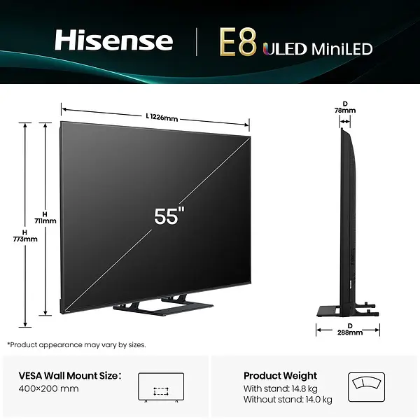 LED-телевізор Hisense 55E8Q - фото 3