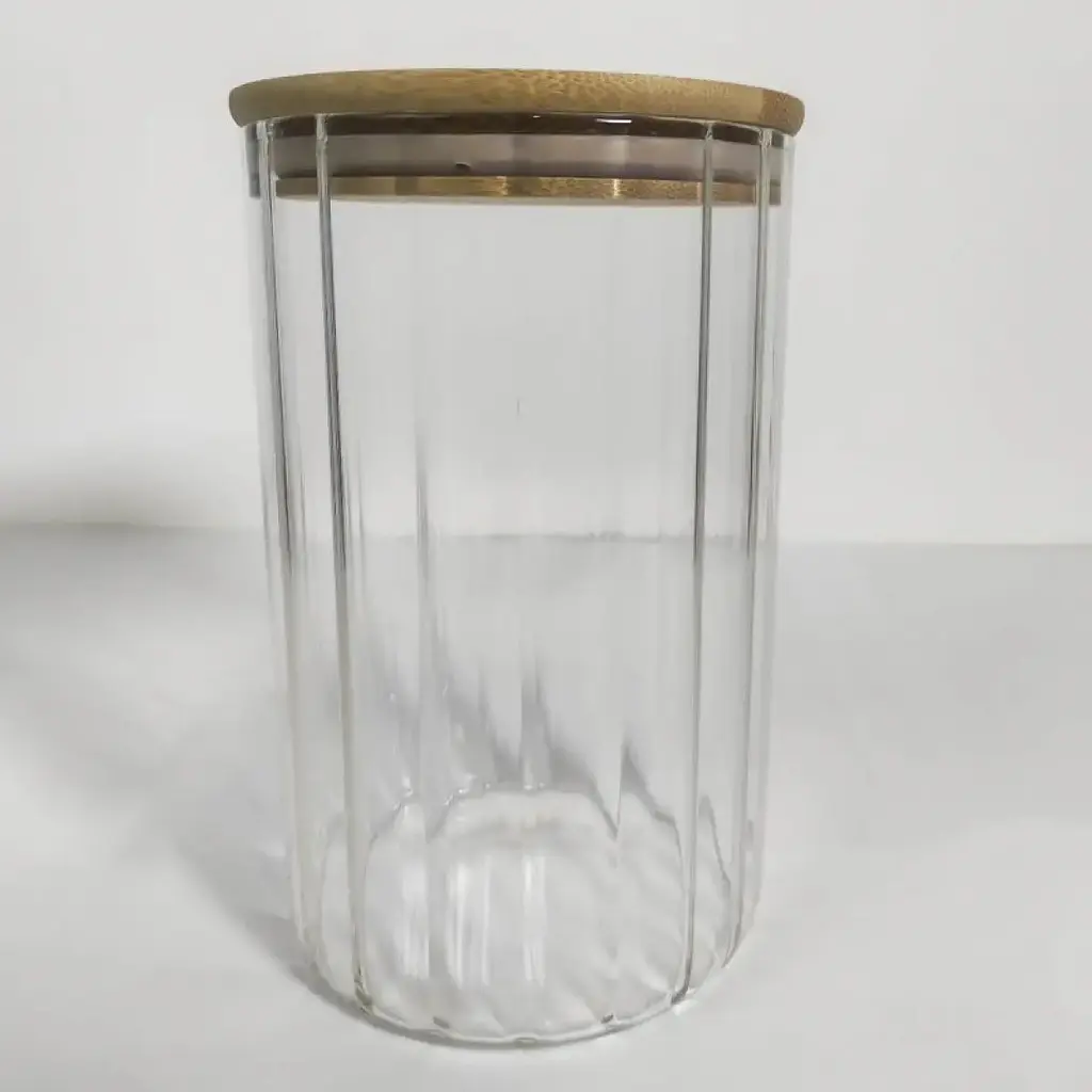 Ємність скляна Vittor з дерев'яною кришкою кругла смугаста 1100 мл VT-7611 (135498) - фото 3