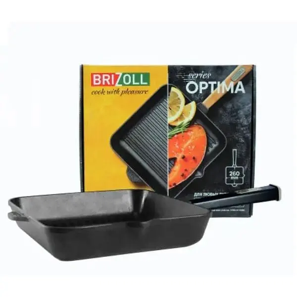 Уцінка. Сковорода-гриль Brizoll Optima-Black квадратна з ручкою 26х26х5 см (O262650G-P1)  - фото 3