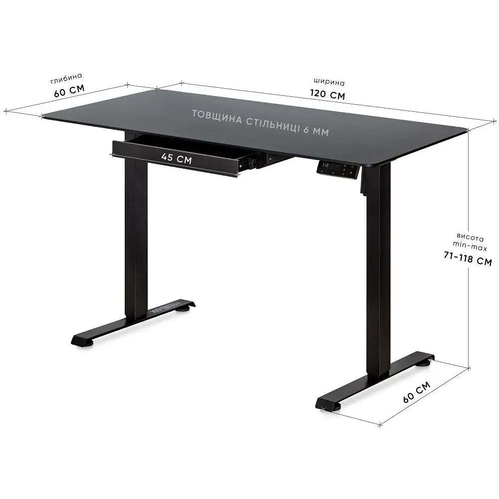 Стіл Mealux PowerDesk Glass Black з електрорегулюванням висоти (EVO-201 Glass/Black) - фото 2