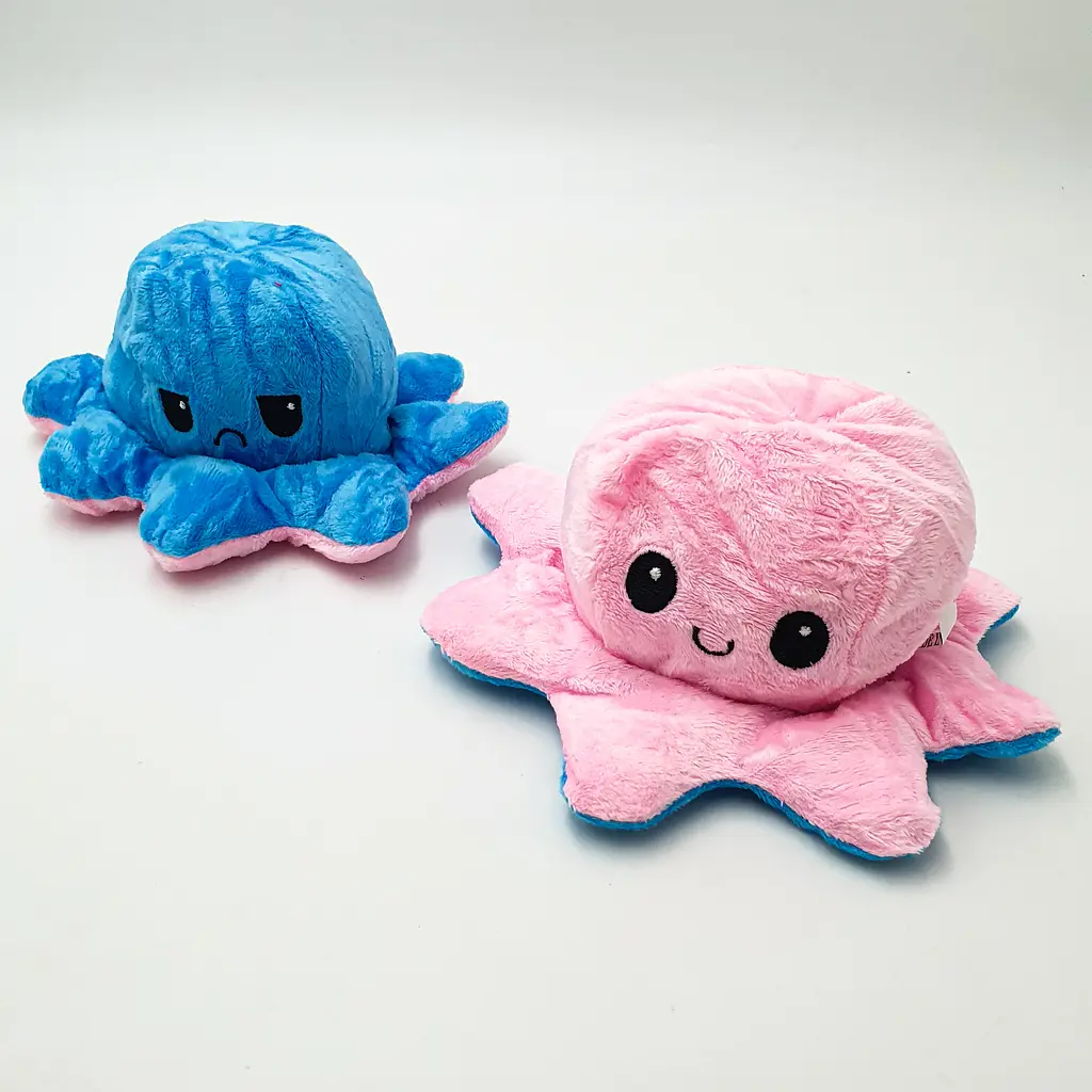 М'яка іграшка Восьминіг перевертень двосторонній веселий сумний Mood Octopus 16 см UKC рожево/синій