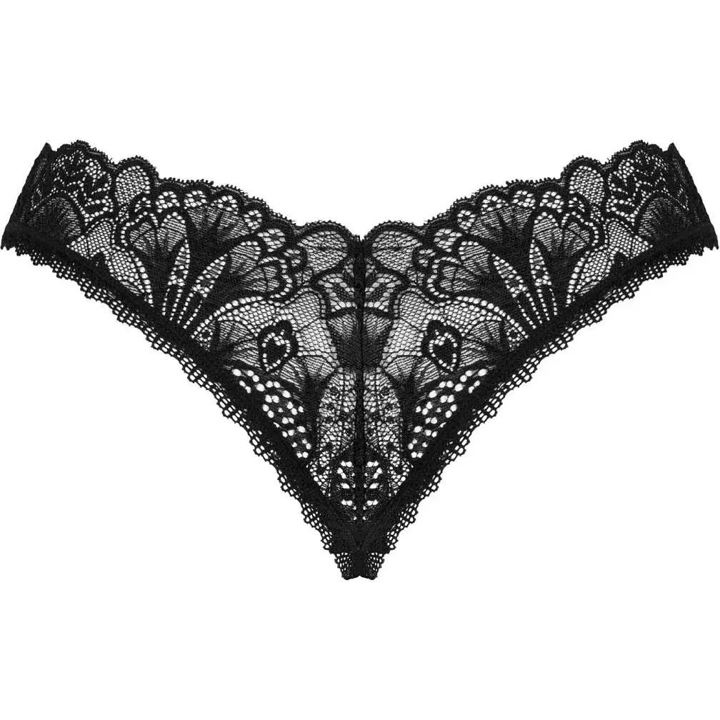 Мереживні стрінги Obsessive Donna Dream crotchless Thong M/L Black, відкритий доступ - фото 4