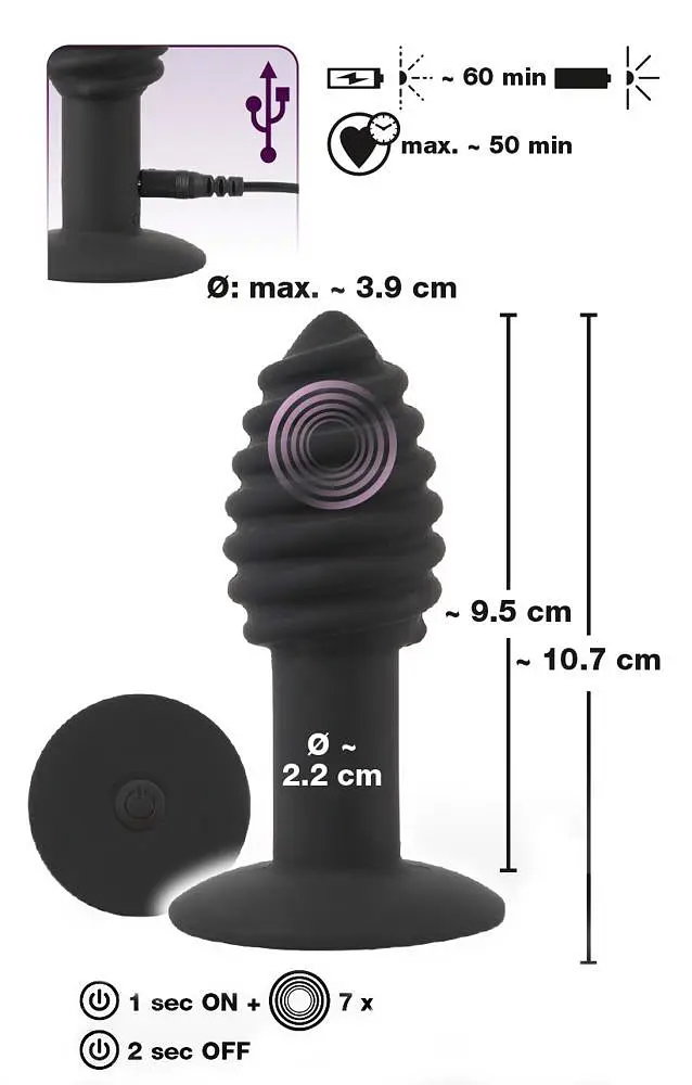 Анальная пробка с вибрацией Orion Black Velvets Twist plug 10.7 см (черный) - фото 6