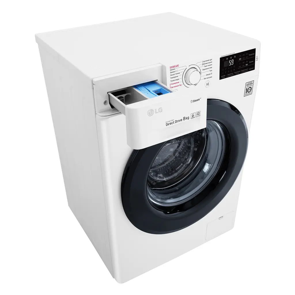 Пральна машина LG з фронтальним завантаженням F4M5TS6W, 8кг, 1400, A+++-30%, Пар, глибина 56см, Дисплей, Інвертор, Білий (F4M5TS6W) - фото 8