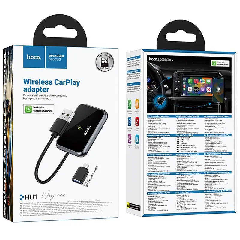 Адаптер Hoco HU1 Way car wireless CarPlay Metal grey - фото 2