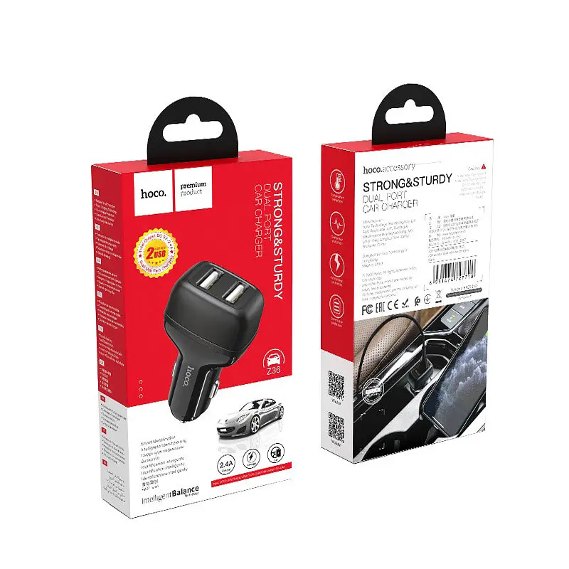 АЗП Hoco Z36 Leader 2.4A (2USB-A) Чорний - фото 6