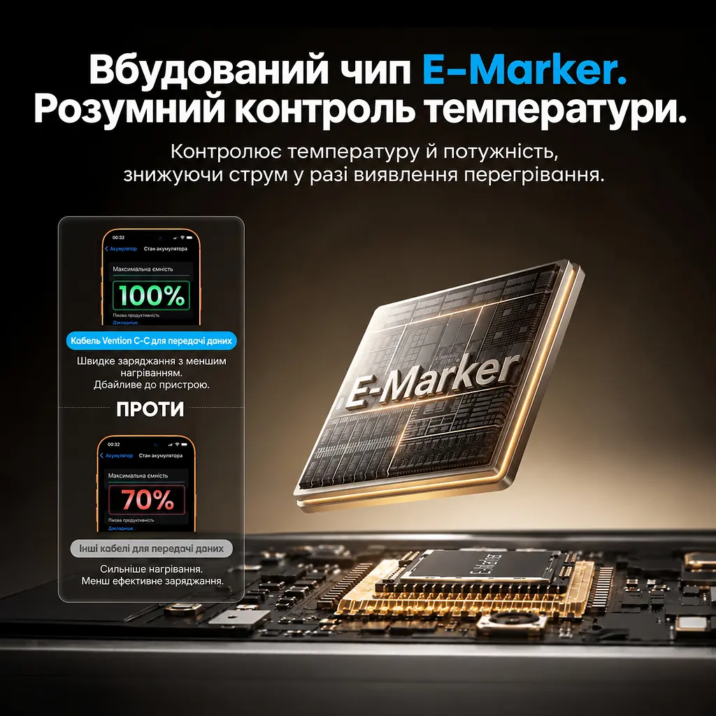 Кабель Vention TSGBF USB-C - USB-C PD 100 Вт 1 м чорний (TSGBF) - фото 12