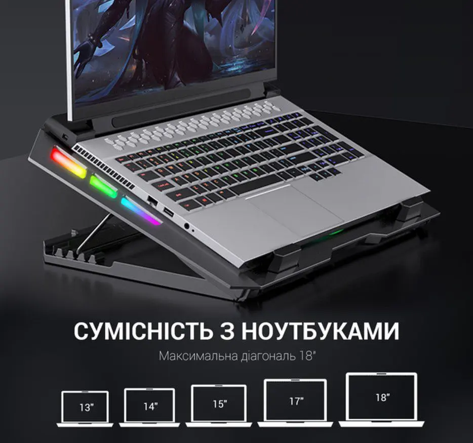 Охлаждающая подставка для ноутбука до 18 дюймов GamePro GPCP-740 2xUSB 5xfans - фото 5