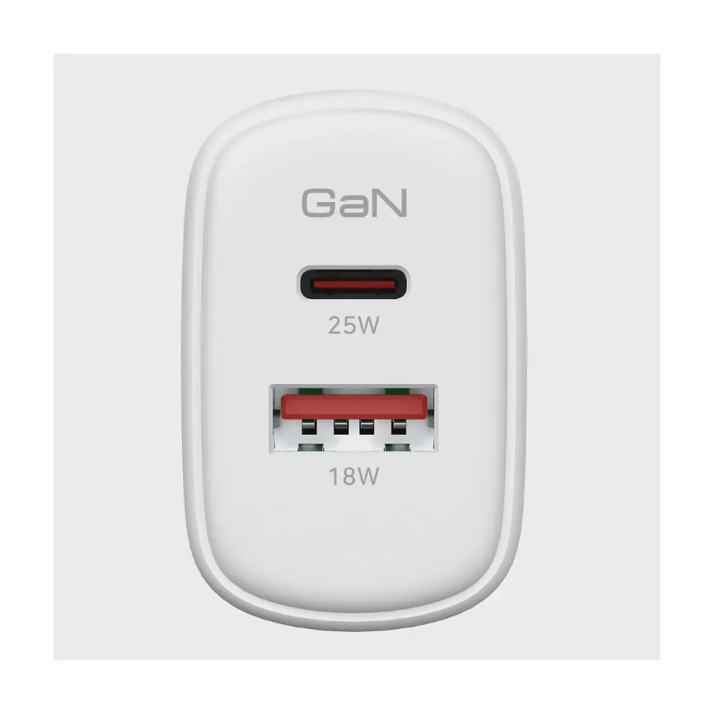 Зарядний пристрій Armorstandart 1xUSB-C + 1xUSB 25W GaN white (ARM89532) - фото 2