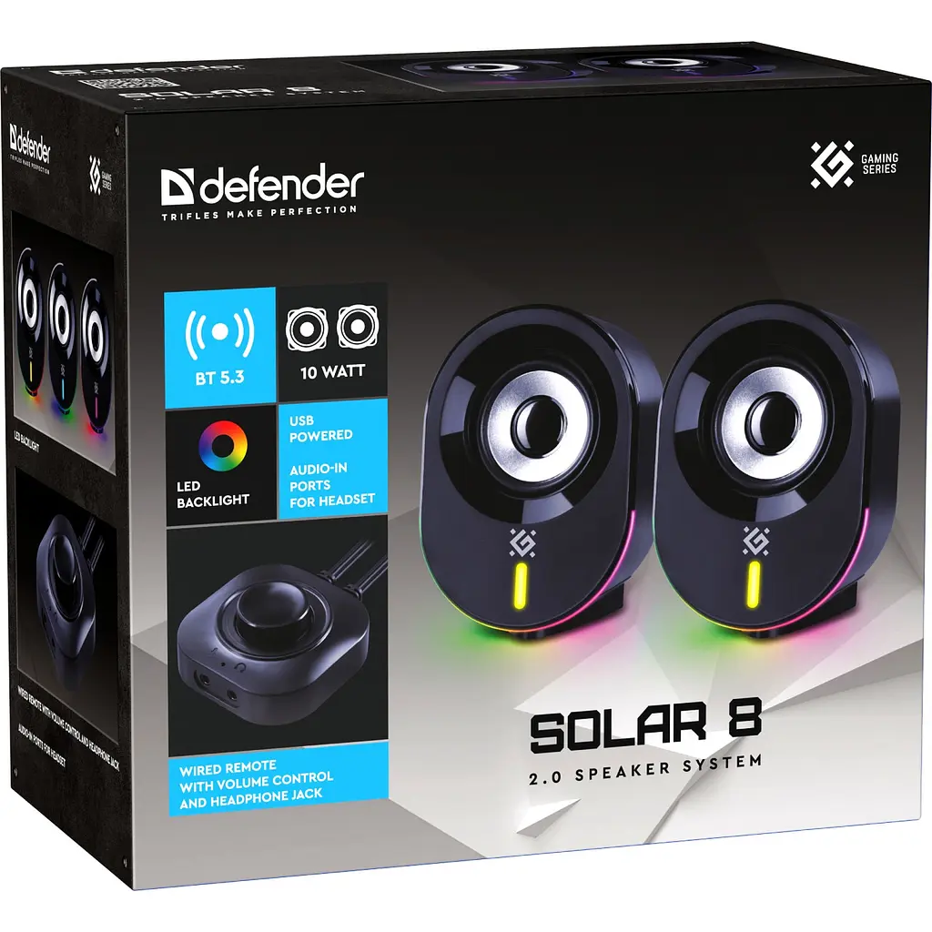 Акустична система 2.0 Defender Solar 8, 10Вт, Bluetooth, RGB підсвітка, USB, чорна - фото 8
