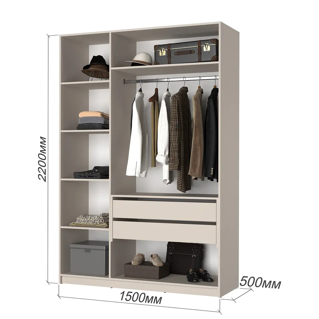 Шкаф 3-дверный с антресолью MebelStar Оскар ДСП BL-B, блок ящиков 150x52x260 см Кашемир (MBS-4965) - фото 3