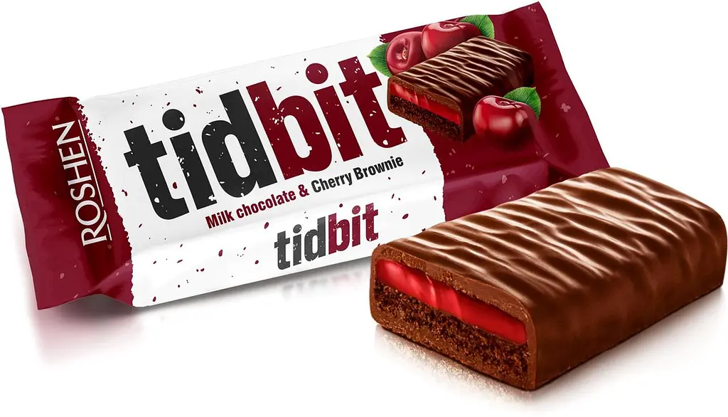 Упаковка батончиків Roshen Tidbit Вишневий брауні 50 г х 28 шт - фото 2