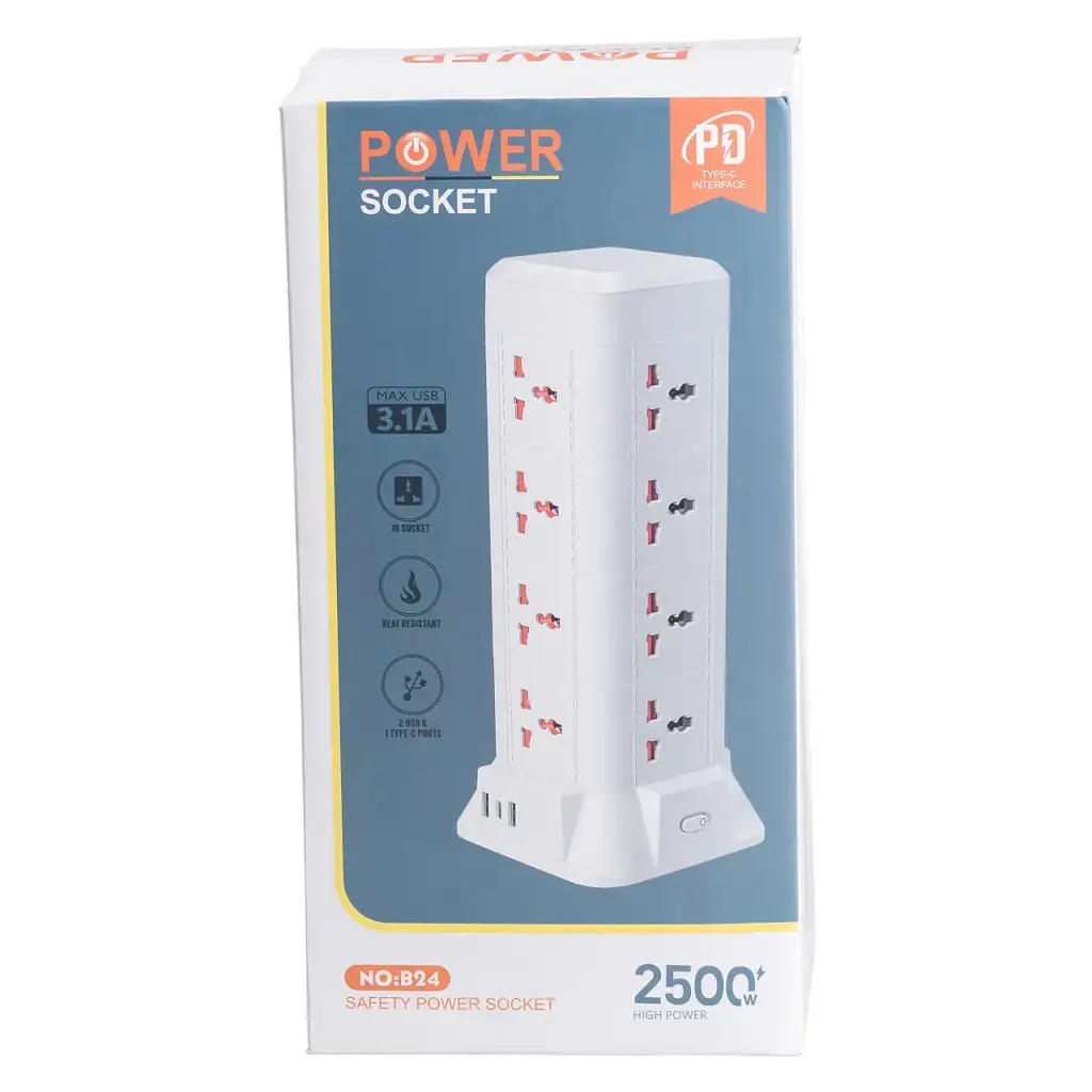Мережевий фільтр-подовжувач Yiwu HP-5-9MF TOWER B24 2,8 м 12 розеток 3USB + 1PD LED-лампа білий  - фото 10