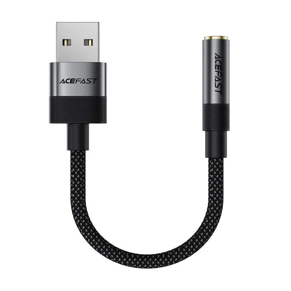 Аудіокабель ACEFAST J13 USB-A to 3.5mm female, nylon braid, 0.15m, Чорний - фото 3