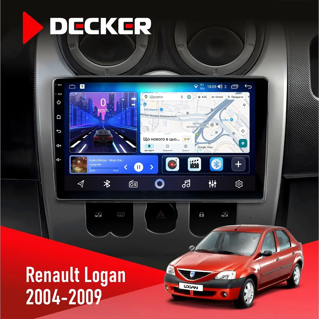 Штатна магнітола Renault Logan 2004-2007 Decker D9-006 4x64, 4G Decker (НФ-00004462)