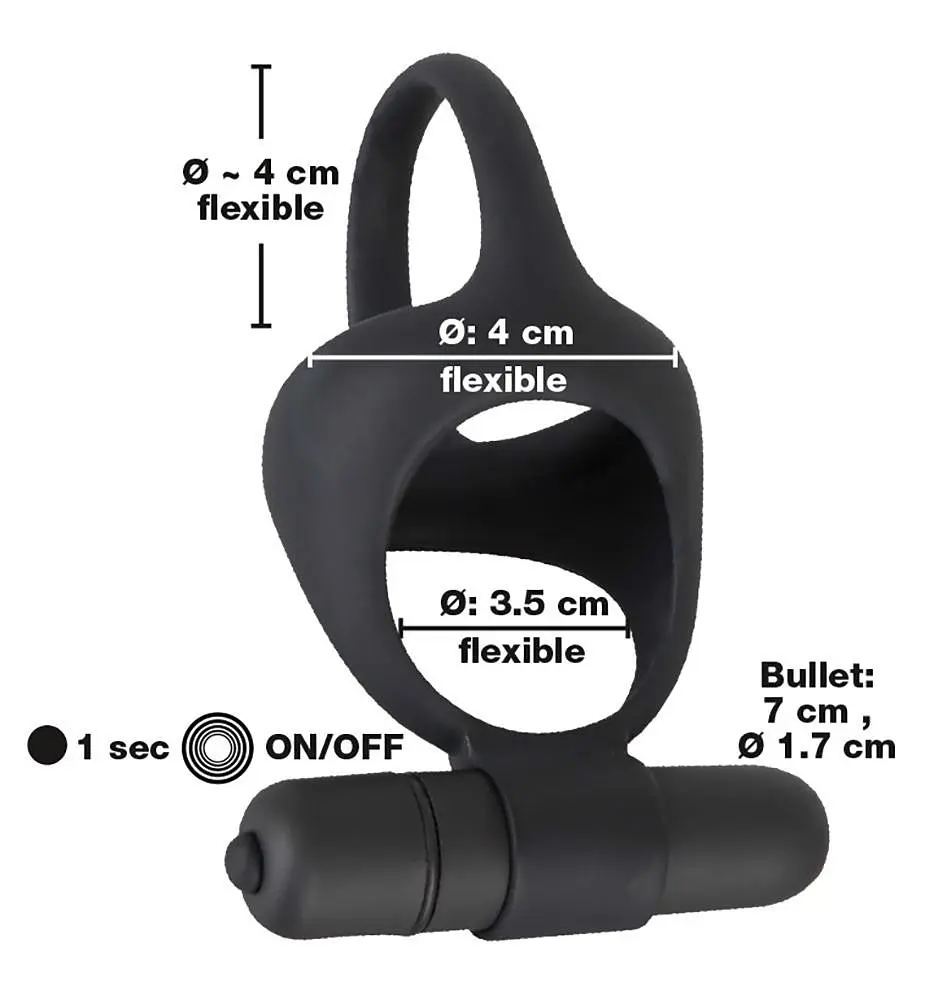 Віброкільце Black Velvets Cock Ball Ring 7 см чорний - фото 8