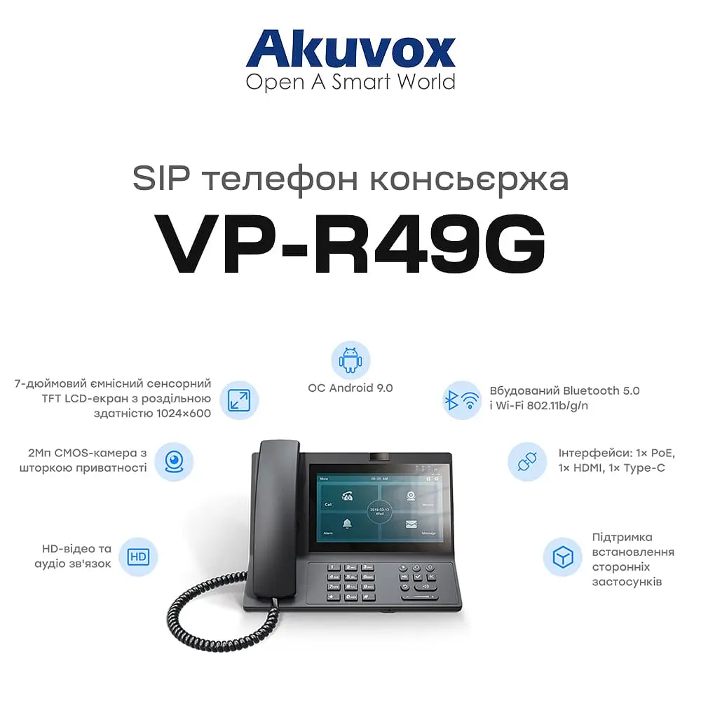 SIP-відеотелефон з WiFi 2Mp Akuvox VP-R49G на 2 SIP акаунти (00-00000657) - фото 3