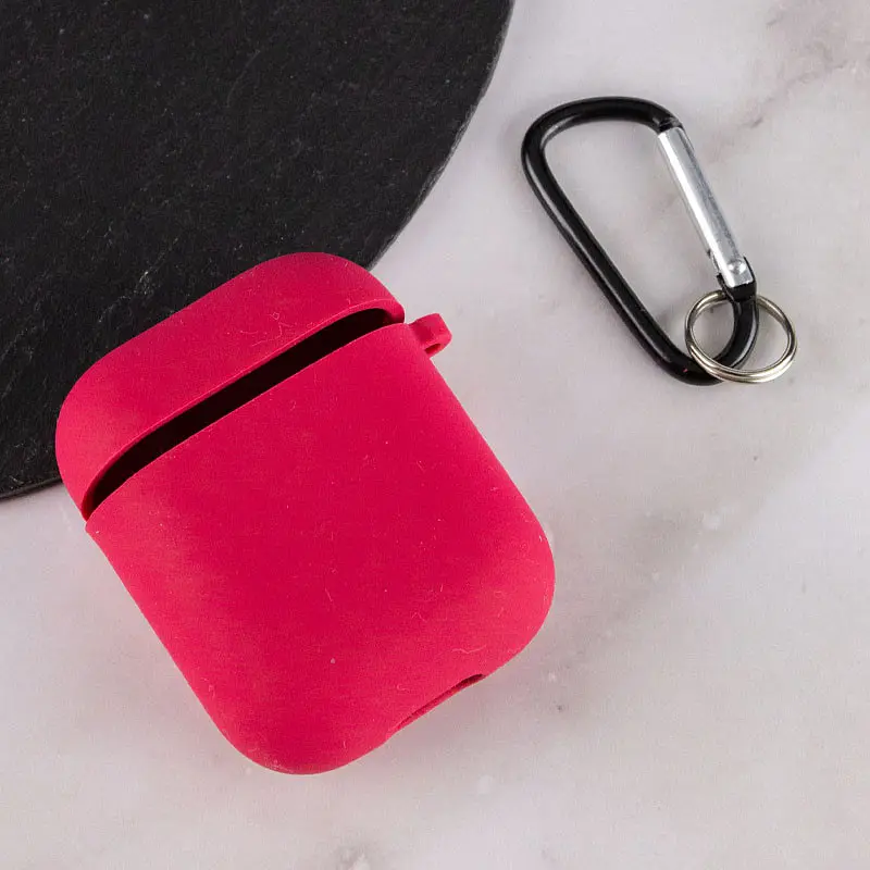 Силіконовий футляр з мікрофіброю для навушників Airpods 1/2 Червоний / Rose Red - фото 3