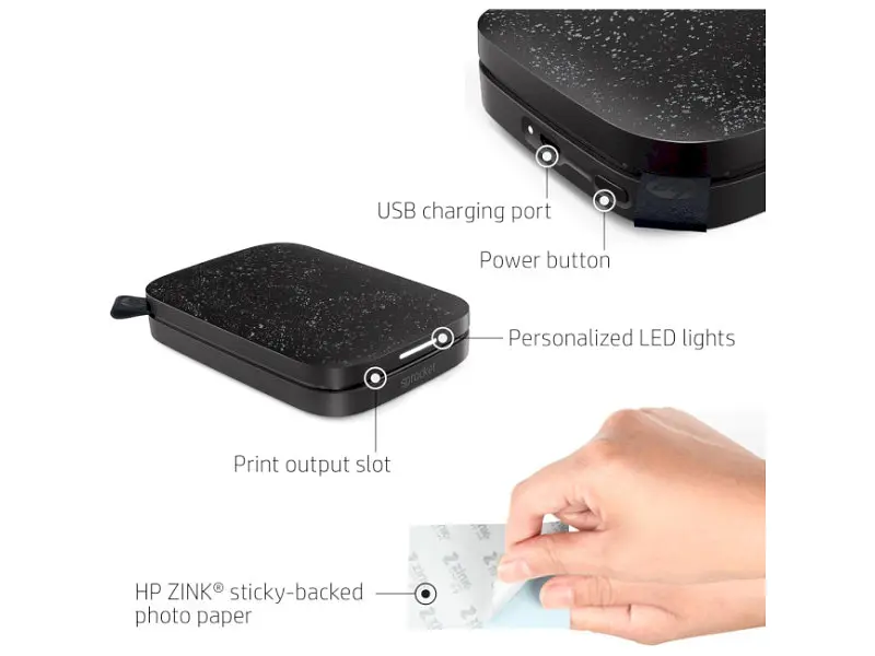 Портативний фотопринтер HP Sprocket 2x3 Black Noir (ISPB) - фото 4