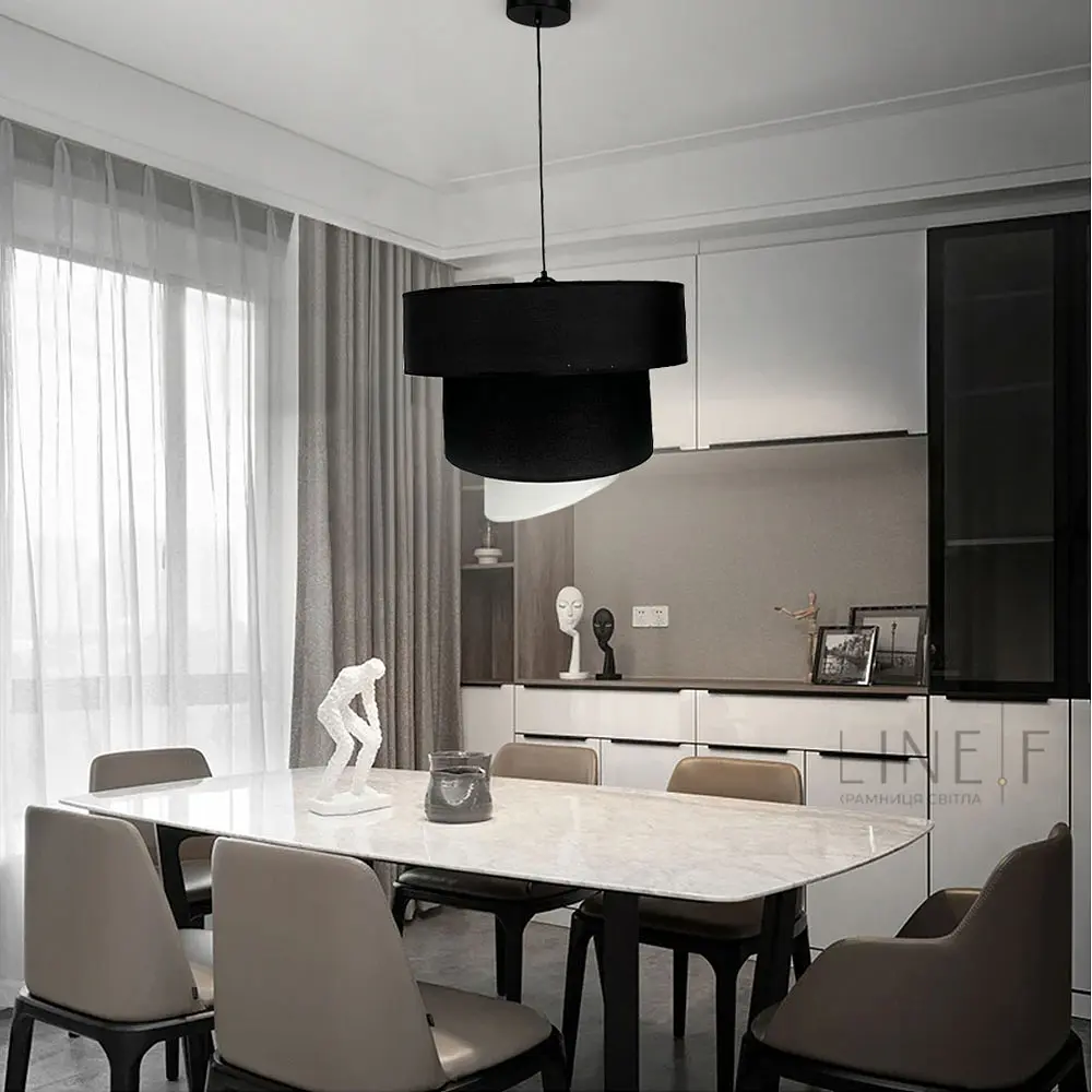 Дизайнерская люстра IONOS 2 с текстильным абажуром Line.F MJ 159-500 BK+BK+WT - фото 8