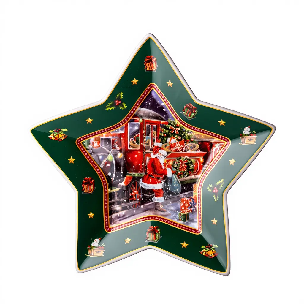 Блюдо сервірувальне новорічне для закусок Santa 25.5 з порцеляни Yiwu HP-SDHK-20 - фото 2
