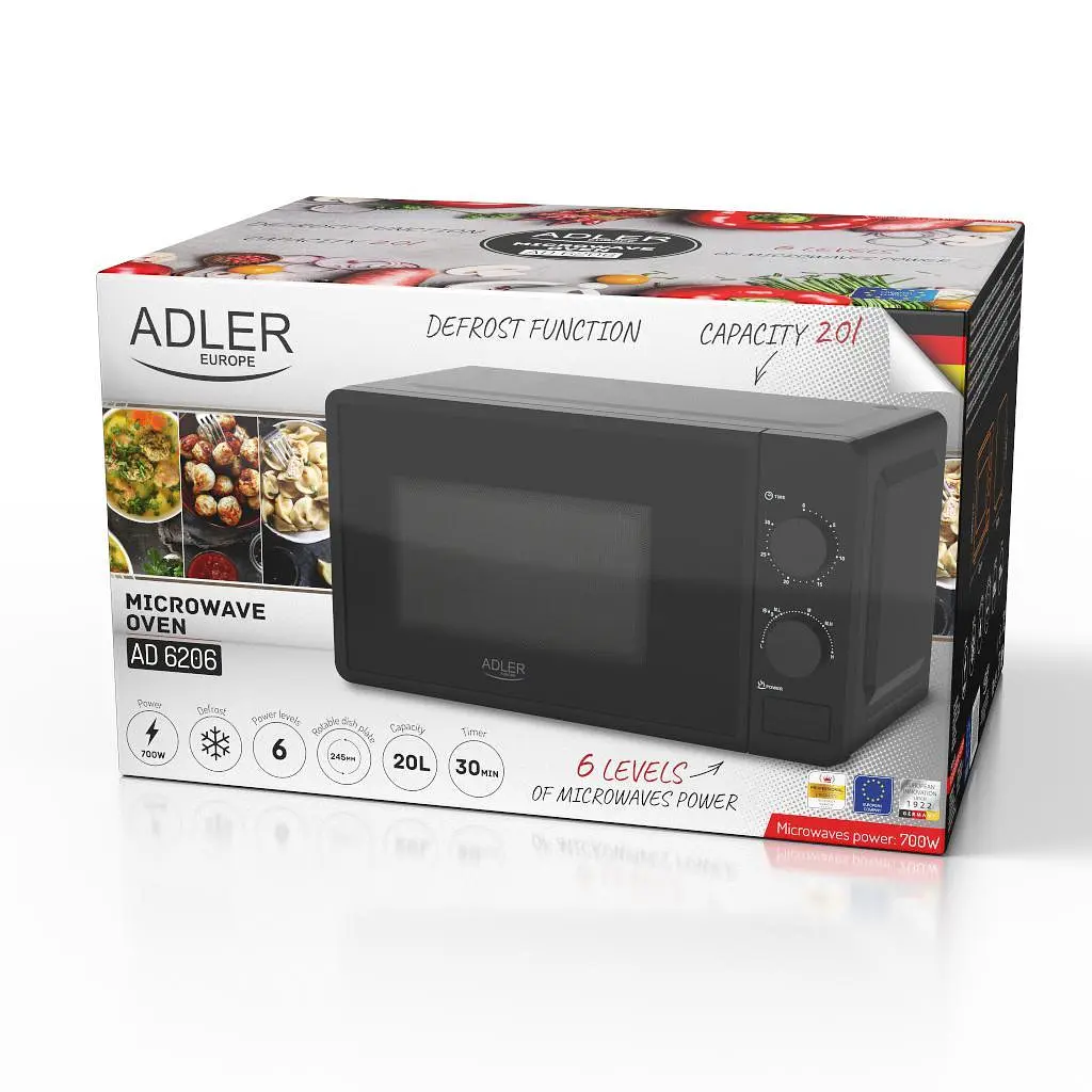 Мікрохвильова піч соло Adler AD 6206, 20 л, 700 Вт, чорна, механічна, з таймером - фото 9