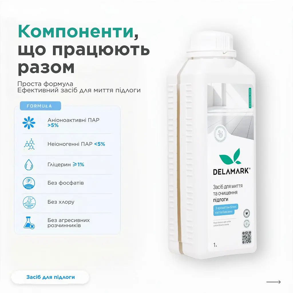Засіб для миття підлоги DeLaMark Білі квіти бавовни 1 л (4820152333698) - фото 4