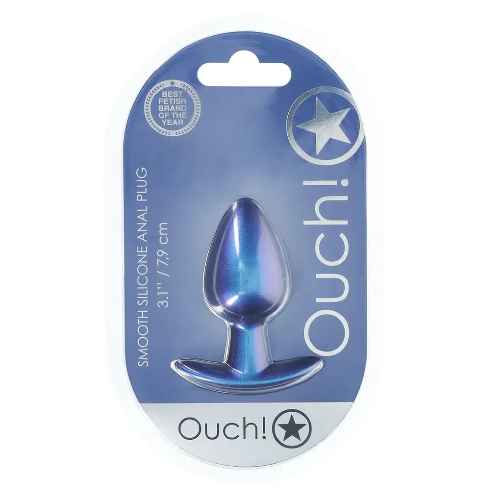 Анальная пробка Ouch! Smooth Anal Plug Metallic M 7.9 см (синий) - фото 6