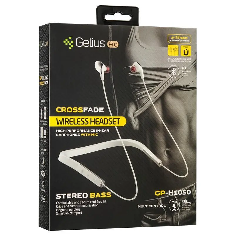 Бездротова гарнітура для спорту Bluetooth навушники Gelius Crossfade GP H-1050 Black/Grey - фото 7
