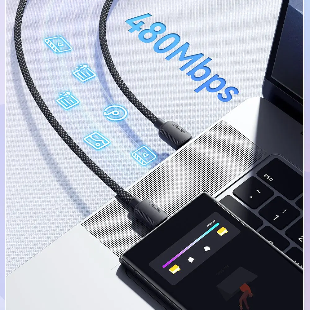 Кабель Essager Breeze USB Type-C - USB Type-C (M/M), 100W, 2 м Black (EXCTT1-WLA01-P) - фото 5