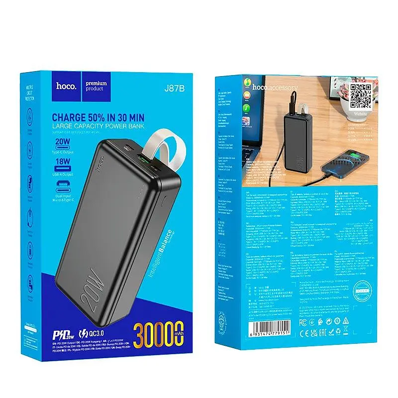 Внешний аккумулятор Hoco Tacker power bank J87B 30000mAh черный - фото 4