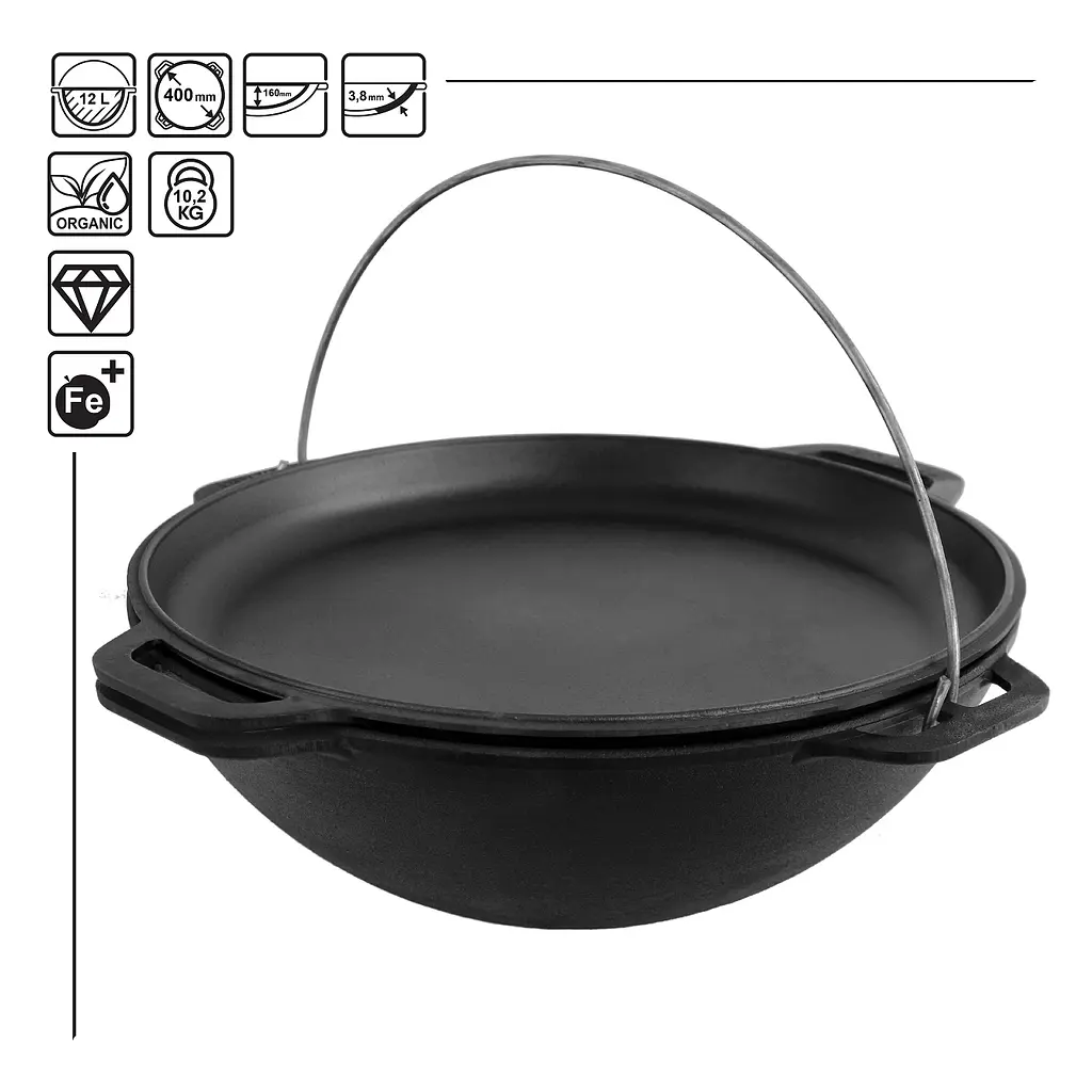 Казан чавунний азіатський Brizoll з кришкою-сковородою, 12 л (KA12-2) - фото 2