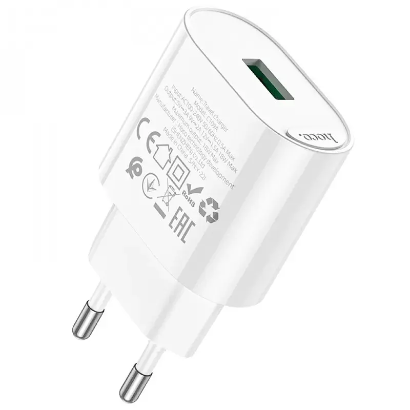 МЗП Hoco C109A Fighter QC3.0 18W (1USB-A) White - фото 2