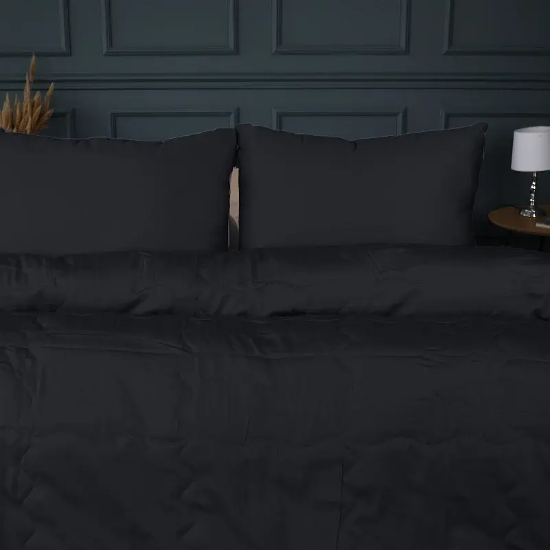 Летний постельный комплект MirSon Line Satin Light Pro Black с эвкалиптовым волокном Полуторный (2200010982046) - фото 3