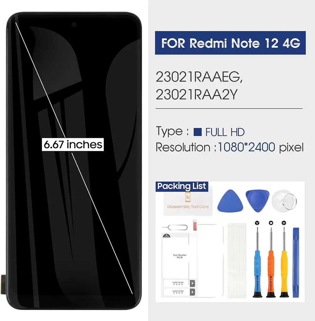 Заміна РК-дисплея для Xiaomi Redmi Note 12 4G, сенсорний екран, дигітайзер із ремонтним комплектом 23021RAAEG 23021RAA2Y 23028RA60 - фото 6