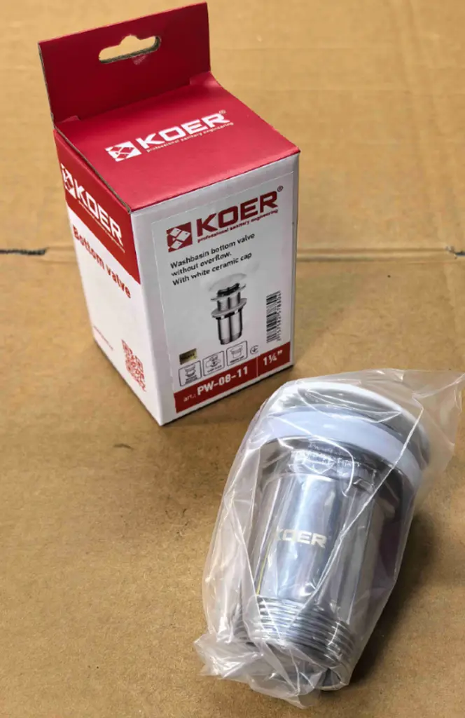 Донний клапан для раковини Koer PW-08-11 автоматичний Click-Clack без переливу, біла керамічна накладка, 1 1/4″ KR5788 - фото 2