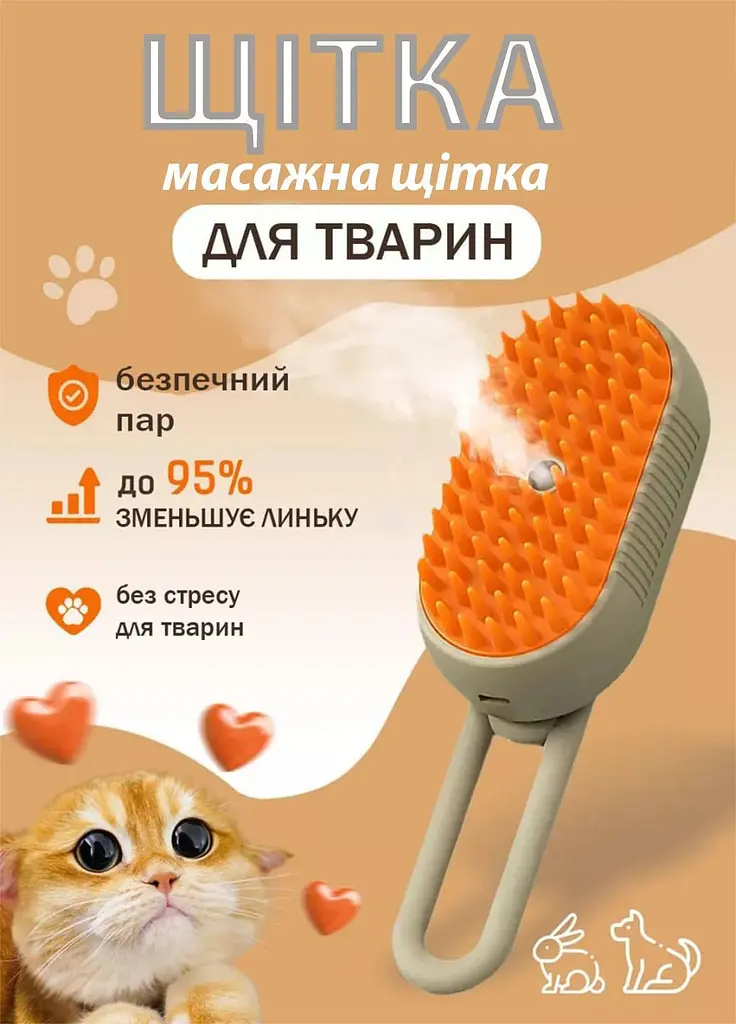 Парова силіконова щітка-гребінець для тварин Steamy Cat Brush 3в1 - фото 2