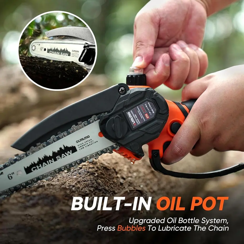 Мініланцюгова пила Olmlmo Cordless 6 дюймів, електрична ланцюгова пила з акумулятором 2,0 - фото 6