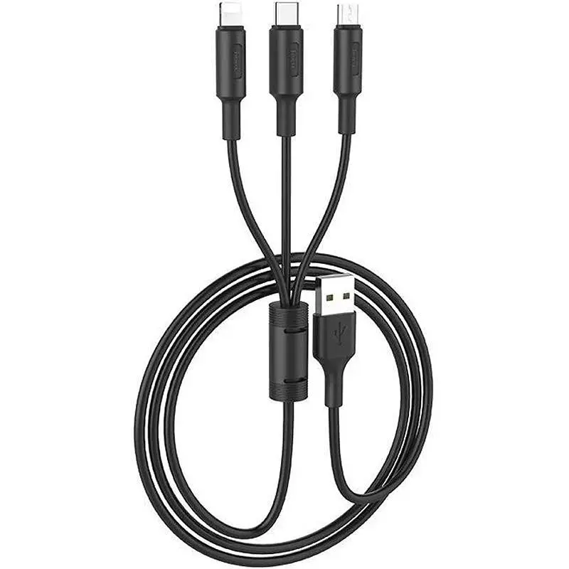 USB Cable Hoco X25 Soarer 3in1 Lightning/MicroUSB/Type-C Black 1m - фото 2