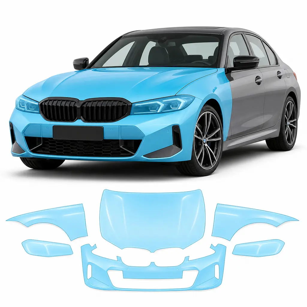 Антигравійна захисна бронеплівка за лекалами для BMW 3 Series G20 facelift 2022- передня частина авто (капот бампер фари крила)