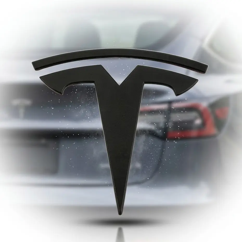 Емблема багажника Tesla Model 3 (2017-2024) 78 мм метал чорна на скотчі матова (1494949-00-A) - фото 3