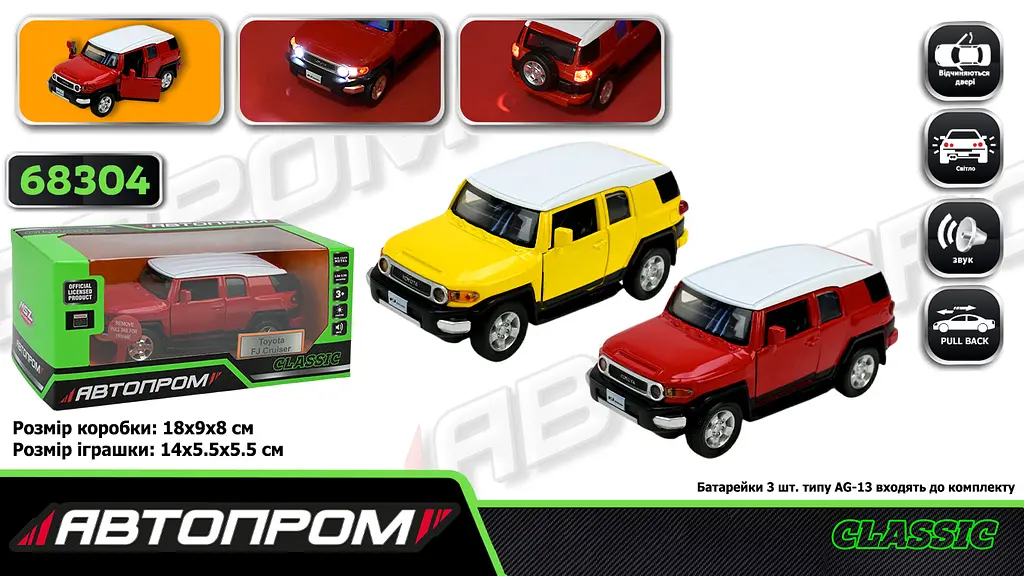 
Машинка металева Toyota FJ Cruiser 1:32 АВТОПРОМ світло звук двері 68304 - фото 2