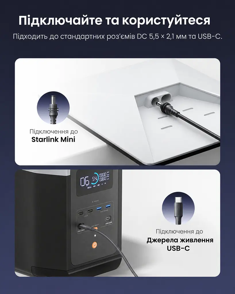 Кабель живлення Vention FDTHJ USB-C - DC 5.5x2.1 мм Starlink Mini PD 100 Вт 5 м сірий (FDTHJ) - фото 3
