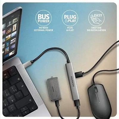 Концентратор Axagon USB-C to 1xUSB-A 5Gbps + 2xUSB-A 480Mbps + 1xUSB-C 480Mbps 0.12m aluminum (HUE-STC) - фото 5