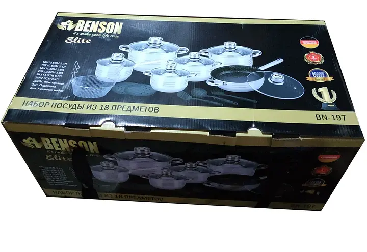 Набір посуду Benson 18 предметів із нержавіючої сталі / Набір посуду Benson BN-197 з термодатчиками - фото 4