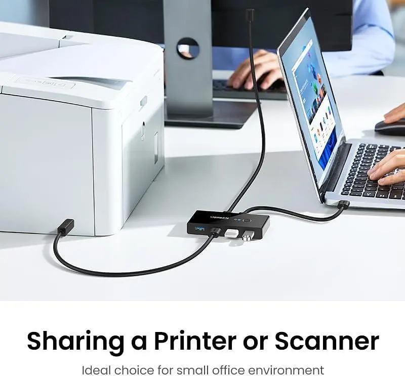 Комутатор UGREEN US216 2 In 4 Out USB 2.0 Switch Box 1.5 м Black (30767) - фото 4