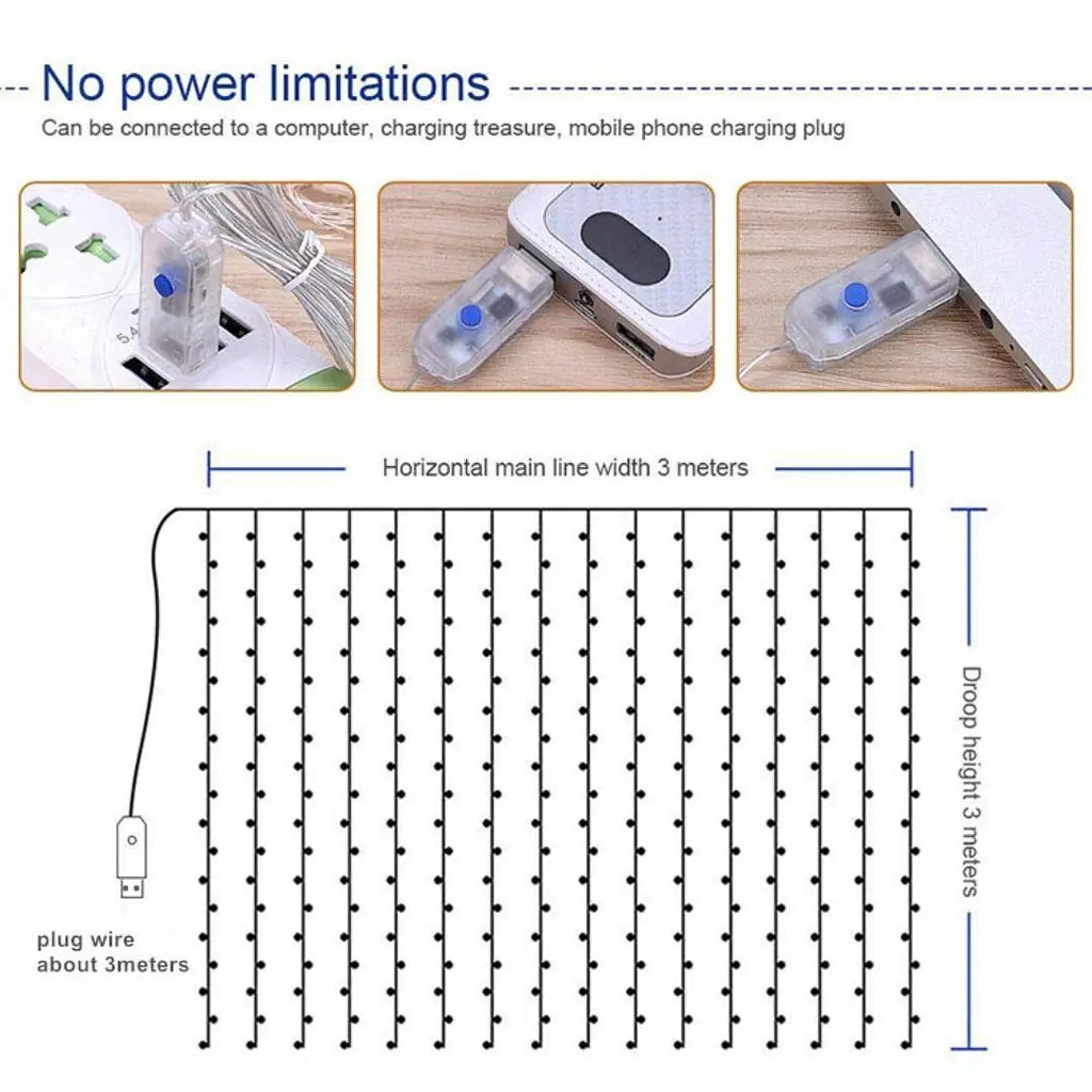 Новорічна світлодіодна гірлянда шторка дощ "Роса" YS - 84017 200 LED USB 3х2м (мультиколор) + пульт ДК 82753 - фото 10