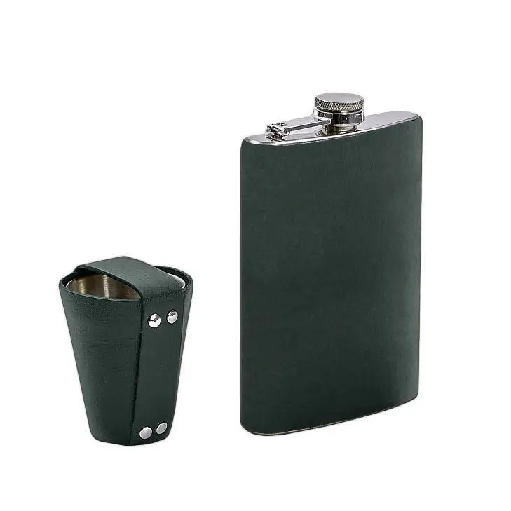 Набір з флягою та чарками в шкіряному чохлі зелений Crazy Horse - фото 5