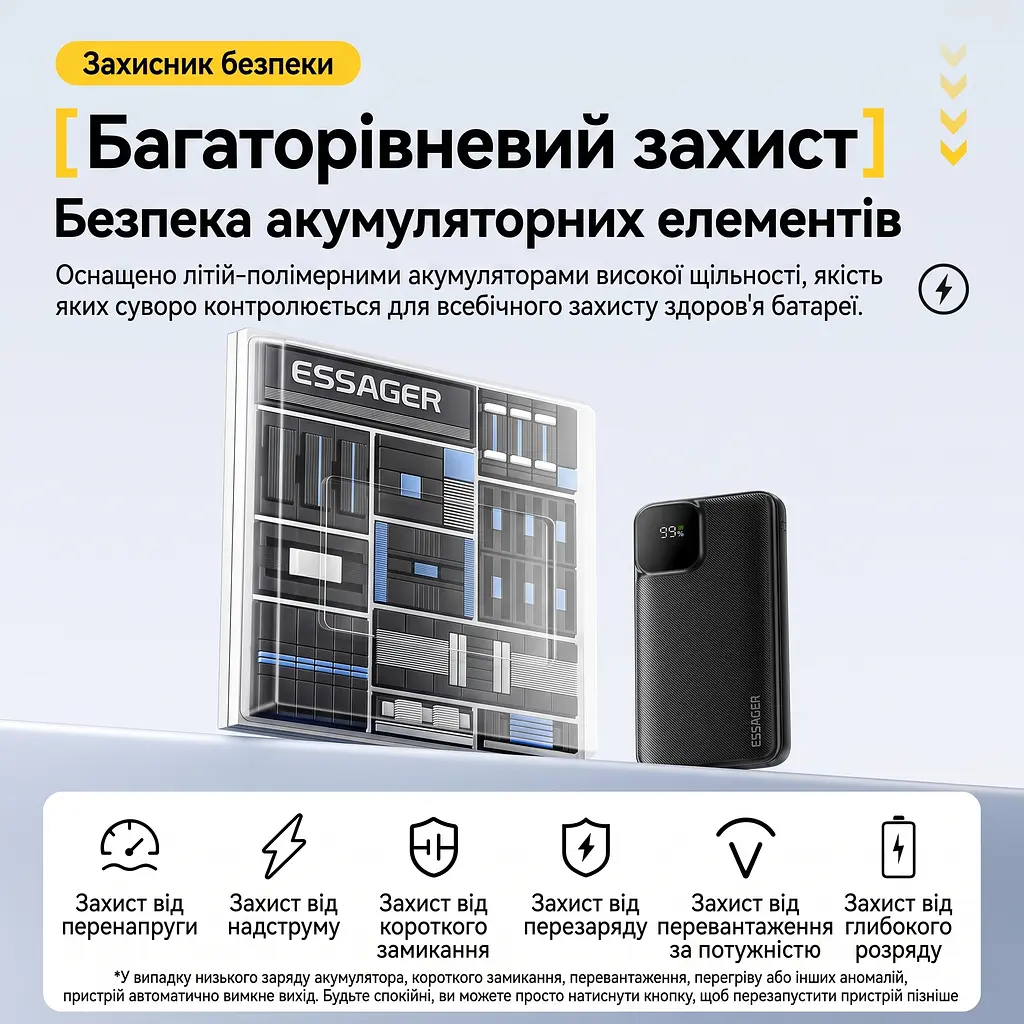 Павербанк Essager 10000 mAh 22.5W з кабелем (ES-D023), чорний - фото 10